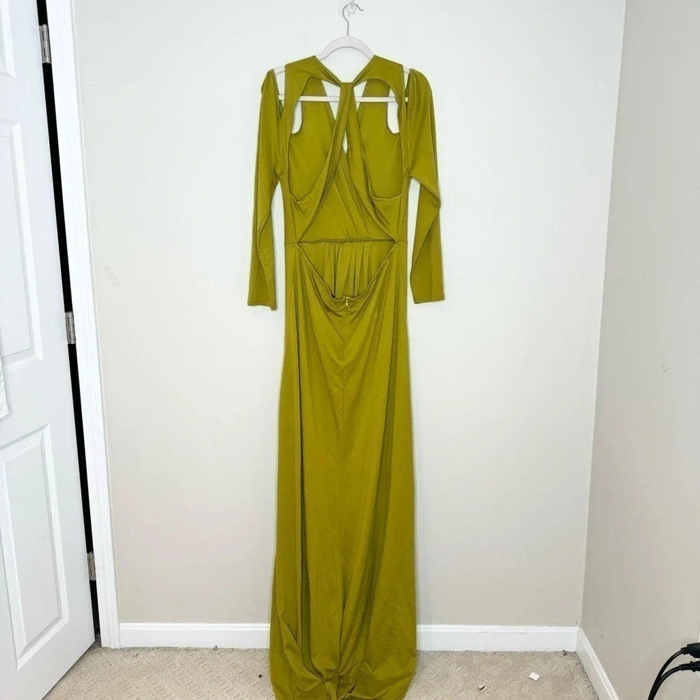 NWT YAURA Layo Cut Out Faux Wrap Gown Olive Size 10